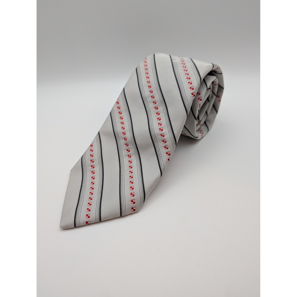Esquire Cravats Vintage Repp Tie Gray Black Striped Red Geometric 53 Inch